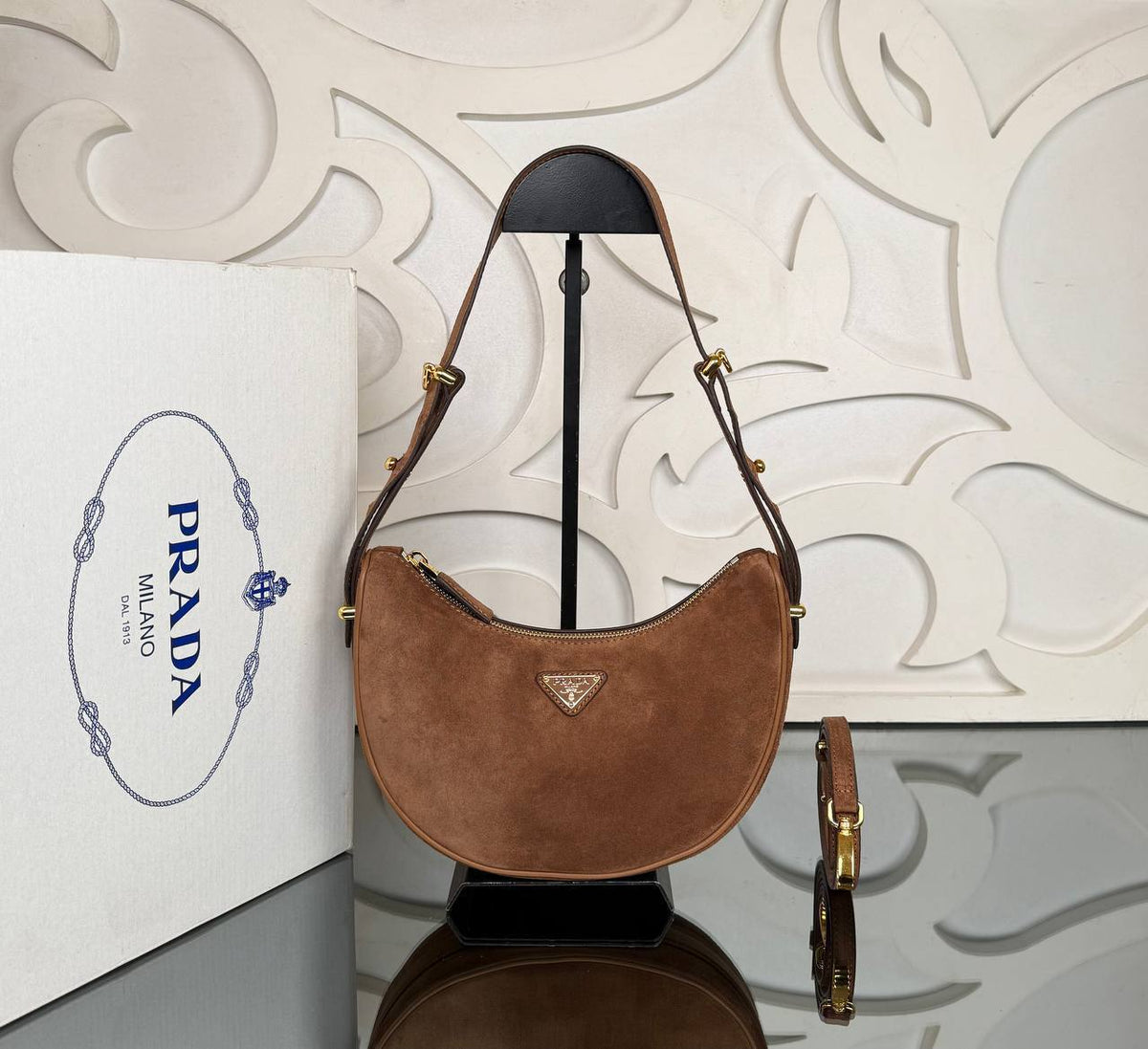 PRADA - Arqué Suede Shoulder Bag