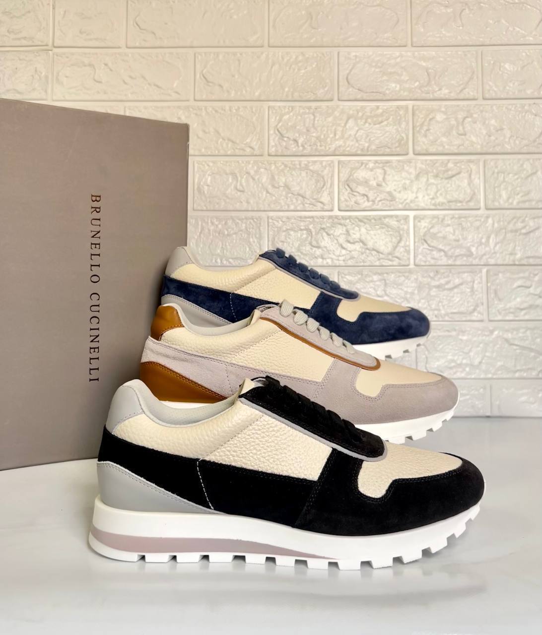 BRUNELLO CUCINELLI — Blue & White Suede Sneakers
