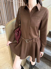 BURBERRY — Brown Shirt Dress