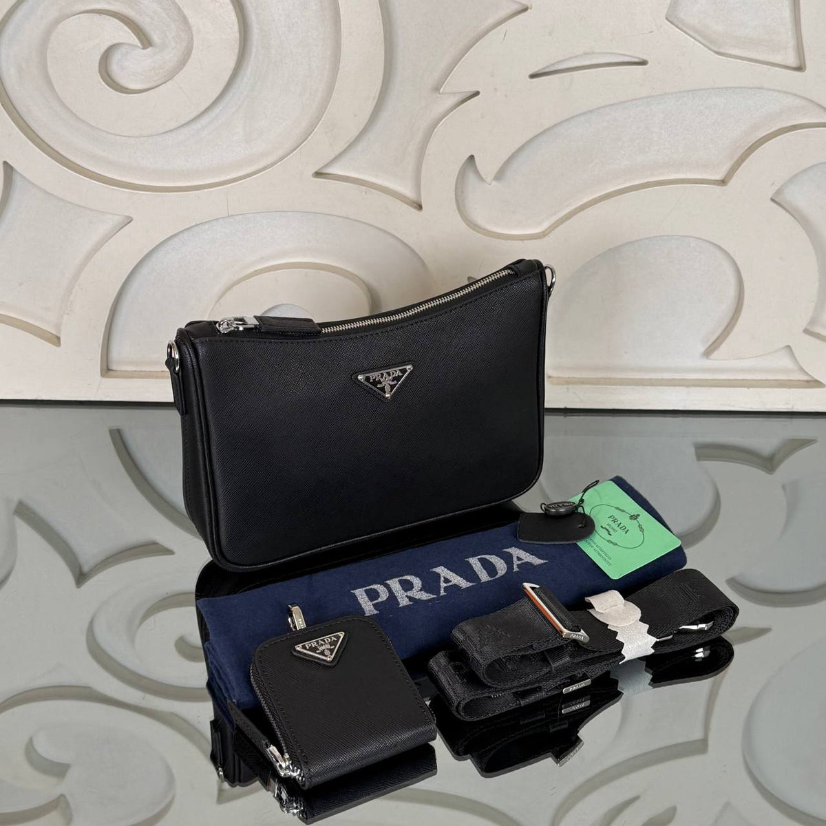 PRADA — Black Leather Shoulder Bag